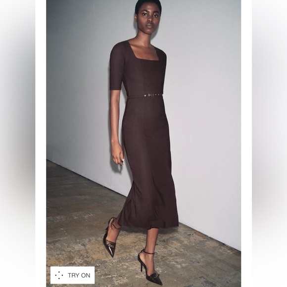 Zara Dresses & Skirts - Zara NWT Sleek Chocolate Brown Midi Dress